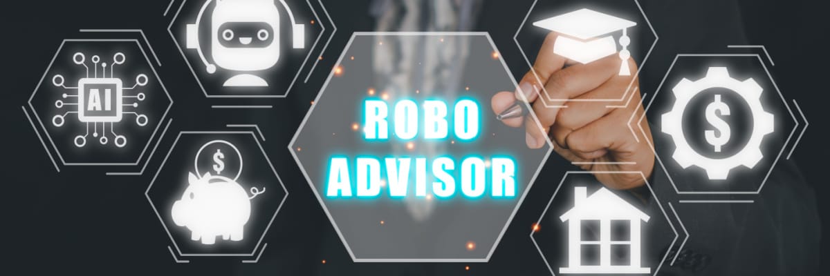 Robo advisor concept, Business person hand pointing robo advisor icon on virtual screen.